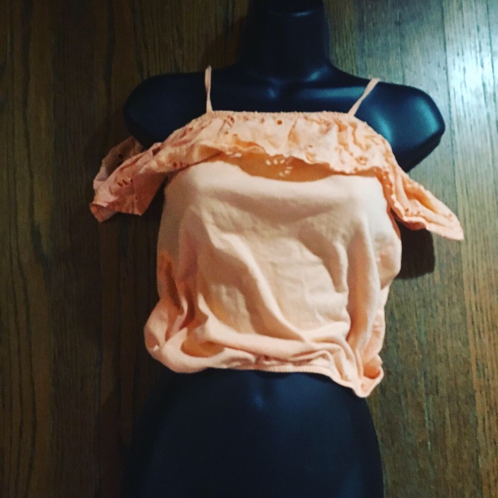 peach cut out shoulder blouse